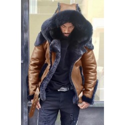 Mens Winter Hooded Luxury Fur Coat